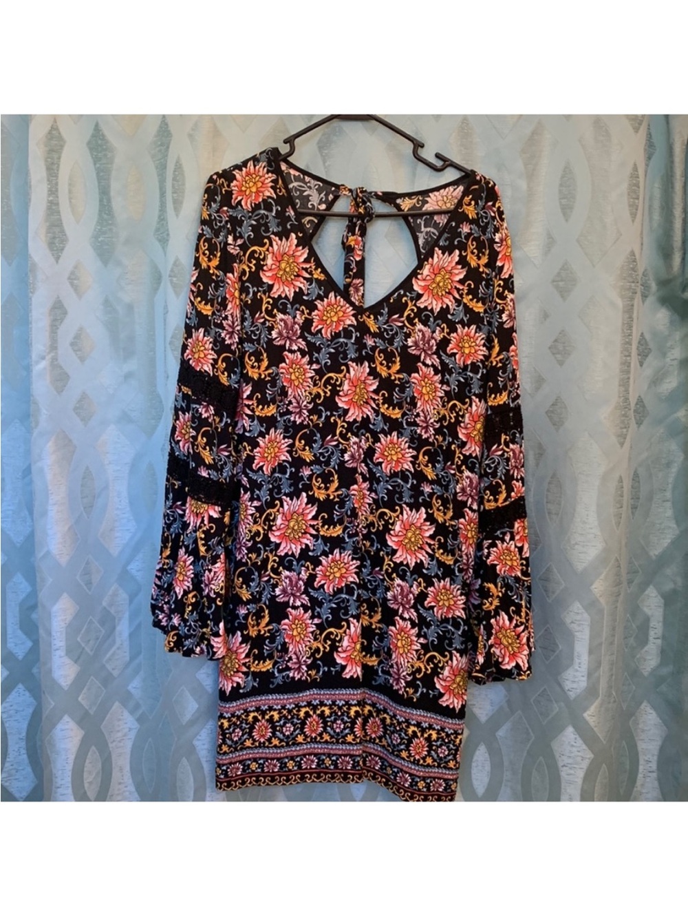 Xhilaration Black Floral Midi Dress with Pink & Yellow Flowers